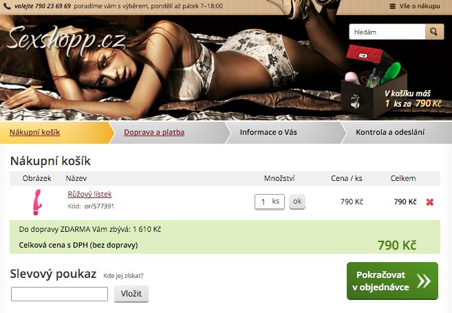 The shopping process at Sexshopp.cz